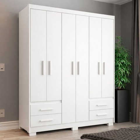 Guarda Roupa Casal 6 Portas 4 Gavetas Primacy Branco