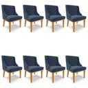 Ver imagem 1 de Kit 8 Cadeiras Estofadas para Sala de Jantar Base Fixa de Madeira Castanho Lia Suede Azul Marinho -