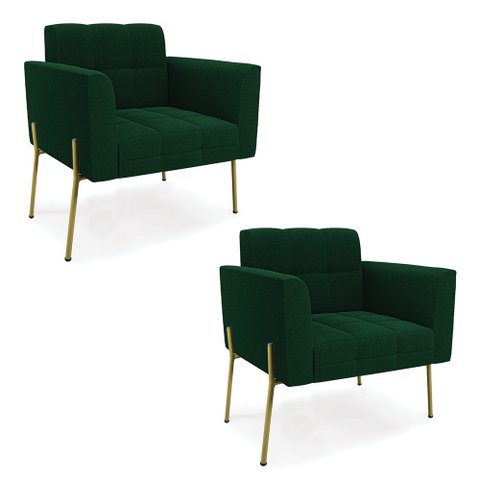 Poltrona Sala Estar Pé Ferro Dourado Kit 2 Elisa Bouclê D03 - D'Rossi