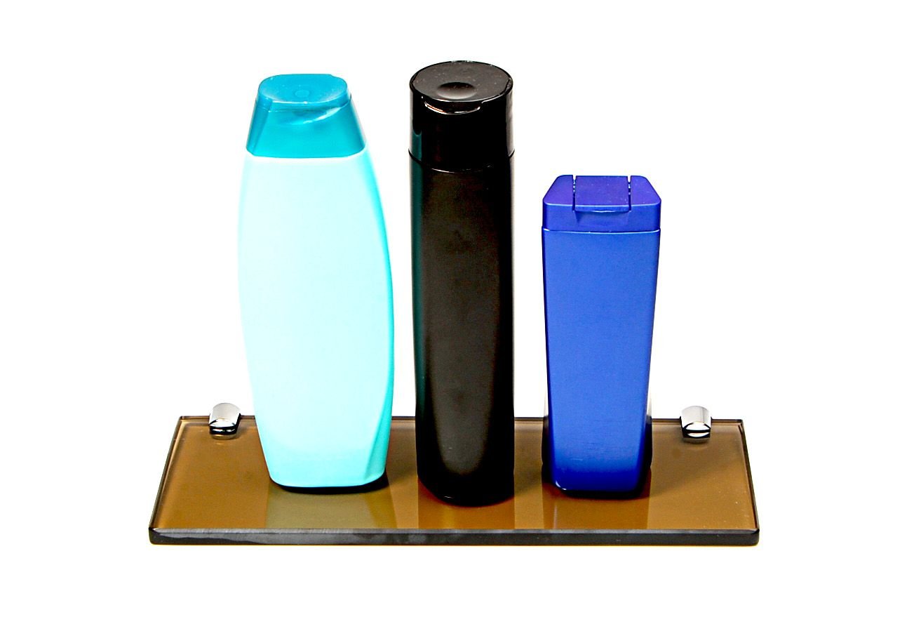 Porta Shampoo Reto em Vidro Bronze Lapidado - Aquabox - 30cmx9cmx10mm - 2