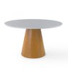 Mesa de Jantar Orbital 120cm C/ Tampo de Vidro e Madeira - Off White/ Peroba - 1