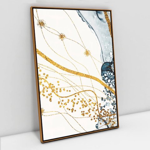 Quadro Decorativo em Canvas Abstrato Mármore Delicado TaColado Moldura Flutuante 4,5cm Freijó 120 x 