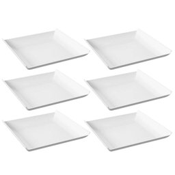 Kit 6 Pratos Quadrados Branco Grande Plástico 21cm Lanchonete Padaria Cozy Coza - 1