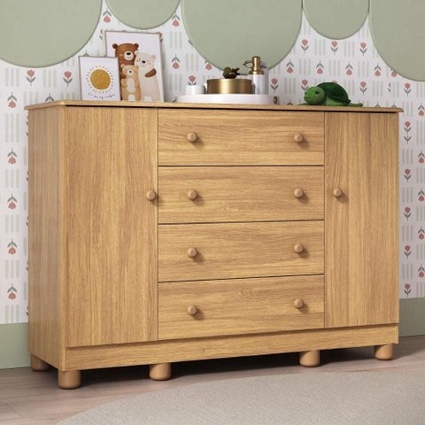 Cômoda Infantil 125cm 2 Portas e 4 Gavetas Allegra Multimóveis Mp4445 Madeirado