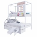 Ver imagem 6 de Beliche Casinha Reta Casal/ Solteiro com 02 Gavetas e Escorregador Madeira Maciça Branco/ Rosa