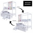 Ver imagem 2 de Beliche Casinha Reta Casal/ Solteiro com 02 Gavetas e Escorregador Madeira Maciça Branco/ Rosa