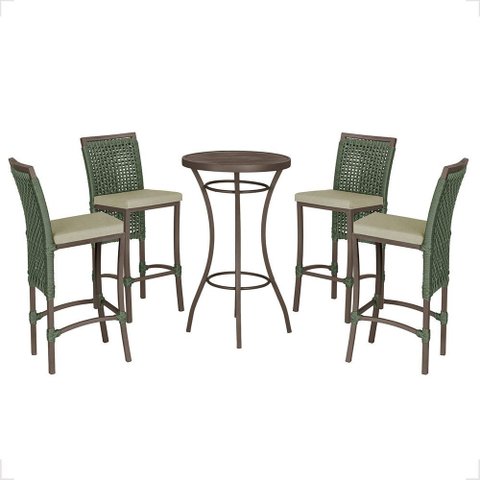 Mesa Bistrô e 4 Banquetas Roma Marrom Corda Náutica Estofado 7 Trama Original