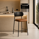 Ver imagem 1 de Banqueta Industrial Alta Aço Ilha Cozinha 98cm com Encosto Camila PU Preto Nozes