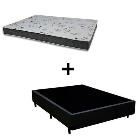 Cama Box Casal 138 Base Box com Colchão Miller D33 Espuma Tecido Sintético Preto e Cinza Bello Box