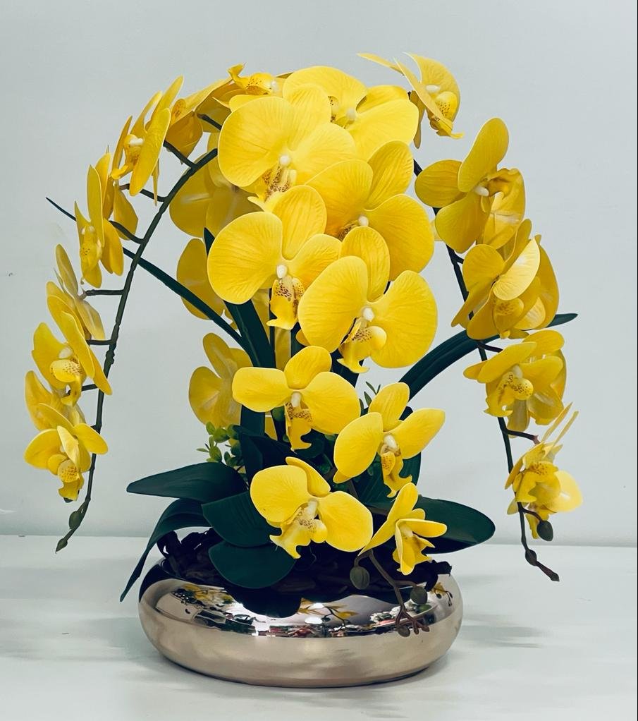 Arranjo Flores 4 Orquídeas Artificiais Com Vaso
