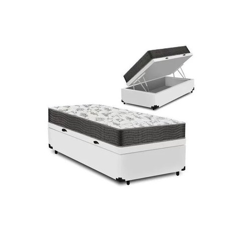 Cama Baú Solteiro Branco Colchão Iso 100 D33 - Ortobom