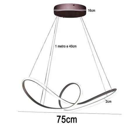 Lustre Pendente Aneis Infinito Arco 3 em 1 Led 49w Luminaria Ambiente Sala de Estar Quarto Cozinha