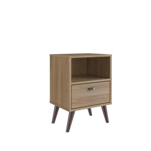 Mesa de Cabeceira com Nicho e Gaveta Castanho Completa Móveis