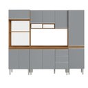 Ver imagem 2 de Cozinha 4 Peças 10 Portas 3 Gavetas Athena Laranja/Freijó/Cinza