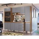 Ver imagem 1 de Cozinha 4 Peças 10 Portas 3 Gavetas Athena Laranja/Freijó/Cinza