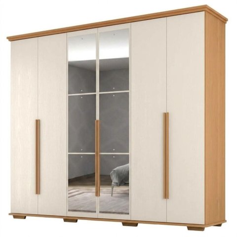 Guarda Roupa Casal 6 Portas com Espelho Rest 273 cm Cinamomo Areia Zanz