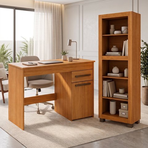 Kit Escritório Grécia com Escrivaninha 100% MDF e Estante Livreiro Espresso Móveis
