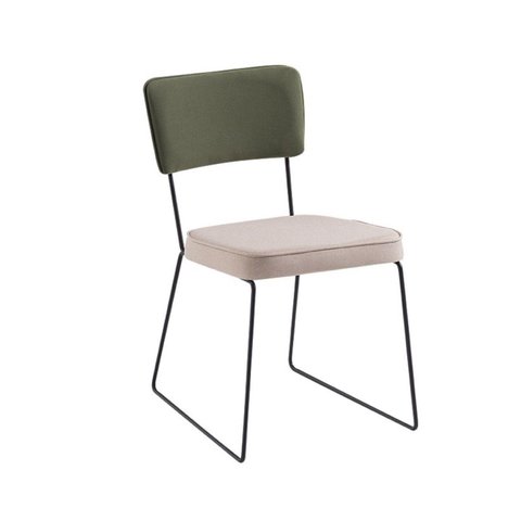 Cadeira para Sala de Jantar Escritório Estofada Base em Aço Veneza Bege/Verde