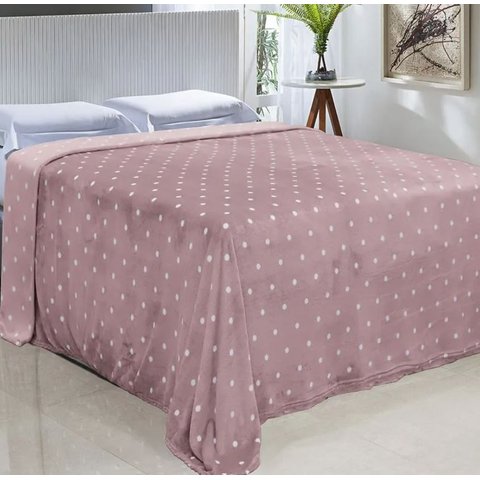 Cobertor Casal Toque de Seda Poa Microfibra Niazitex Rosa/branco