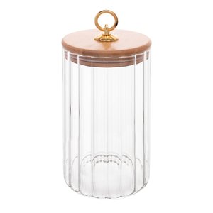 Pote Porta Mantimentos de Vidro Canelado C/tampa de Bambu e Puxador de Metal Classic 850ml Wolff