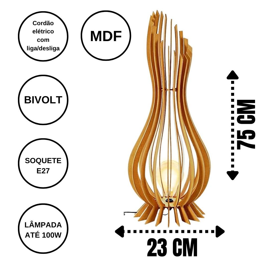 Abajur Grande de Chão ANA MARIA MDF Luminária -:MDF CRU/75x23cm - 5