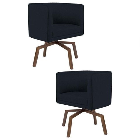 Kit 2 Poltronas Base Ka Madeira Betina C-05 Corano Preto