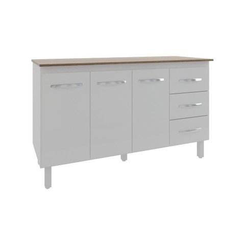Armário Deise Cozinha Gabinete de Pia 150 Cm Branco e Tampo Tampão 150 Cm Mobília Decor Savana