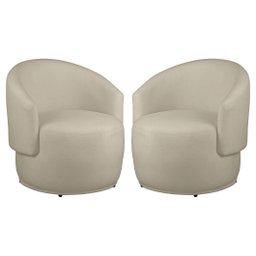 Kit 2 Poltronas Decorativa Redondo Estofada Heitor Sala Escritório e Recepção Suede Bege Eli Móveis - 1
