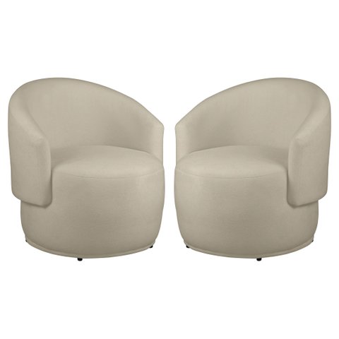 Kit 2 Poltronas Decorativa Redondo Estofada Heitor Sala Escritório e Recepção Suede Bege Eli Móveis