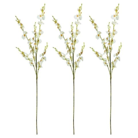 Jogo 3 Hastes Flor Orquídea Chuva de Ouro Artificial Branca 50cm - Mc Flores