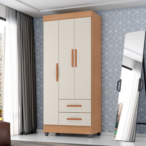 Roupeiro 1 Metro 30464 Lite 4 Portas 2 Gavetas - Nature/ Off White Móveis Leão