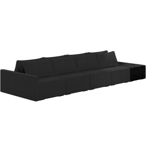 Sofá Ilha Modular para Sala 392cm com Puff Dublin K01 Veludo Preto e Sintético Preto - Lyam Decor