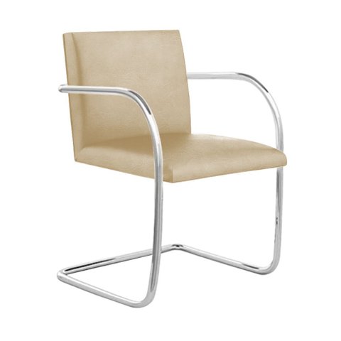 Cadeira Brno Couro Natural Bege Tubular Cromada