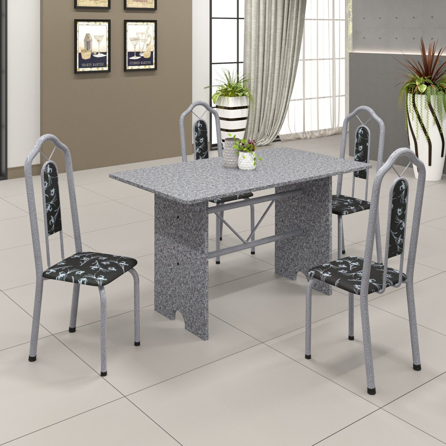 Conjunto de Mesa 120x75cm Tampo Granito com 4 Cadeiras Bianca  - 1