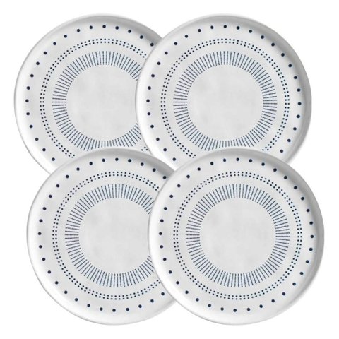 Jogo 4 Pratos para Sobremesa Cerâmica 21,5cm Branco e Azul Porto Brasil Bio Astral