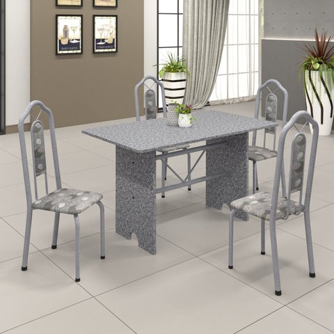 Conjunto de Mesa 120x75cm Tampo Granito com 4 Cadeiras Bianca Branco/Martelado Pérola/Ocre/Paraopeba