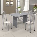 Ver imagem 1 de Conjunto de Mesa 120x75cm Tampo Granito com 4 Cadeiras Bianca Soma Móveis Prata/Martelado/Ocre/Botanic Bege