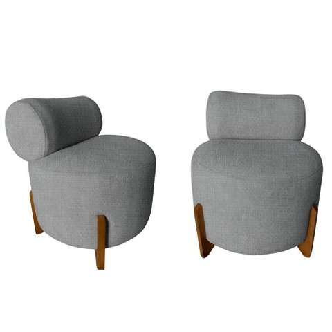 Kit 2 Poltronas Decorativa Mônaco Linho Cinza