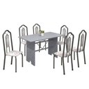 Ver imagem 2 de Conjunto de Mesa 140x75cm Tampo Granito com 6 Cadeiras Bianca Soma Móveis Prata/Martelado/Ocre/Botanic Bege