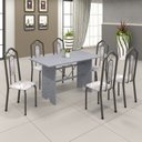 Ver imagem 1 de Conjunto de Mesa 140x75cm Tampo Granito com 6 Cadeiras Bianca Soma Móveis Prata/Martelado/Ocre/Botanic Bege