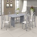 Ver imagem 1 de Conjunto de Mesa 140x75cm Tampo Granito com 6 Cadeiras Bianca Soma Móveis Branco/Martelado Perola/Ocre/Arabesco