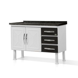 GABINETE ARMARIO DE COZINHA 100% AÇO PARA PIA 1.20 MT 2 PORTAS 3 GAVETAS BRANCO/PRETO -MARROART - 2