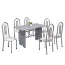 Ver imagem 2 de Conjunto de Mesa 140x75cm Tampo Granito com 6 Cadeiras Bianca Branco/Martelado Perola/Ocre/Botanic Bege