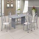 Ver imagem 1 de Conjunto de Mesa 140x75cm Tampo Granito com 6 Cadeiras Bianca Branco/Martelado Perola/Ocre/Botanic Bege