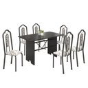 Ver imagem 2 de Conjunto de Mesa 140x75cm Tampo Ardósia com 6 Cadeiras Bianca Soma Móveis Prata/Martelado/Ardosia Indiano/Arabesco