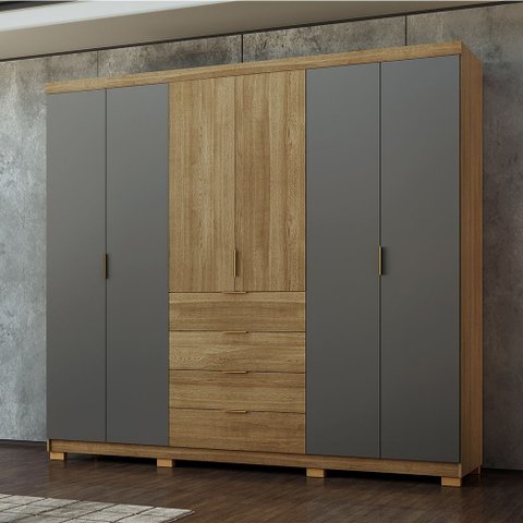 Guarda Roupa Roupeiro Casal Dubai Ouro 6 Portas 4 Gavetas Nature Alasca Vila Rica