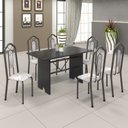 Ver imagem 1 de Conjunto de Mesa 140x75cm Tampo Ardósia com 6 Cadeiras Bianca Soma Móveis Prata/Martelado/Ardosia Indiano/Botanic Bege