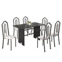 Ver imagem 2 de Conjunto de Mesa 140x75cm Tampo Ardósia com 6 Cadeiras Bianca Soma Móveis Prata/Martelado/Ardosia Indiano/Botanic Bege