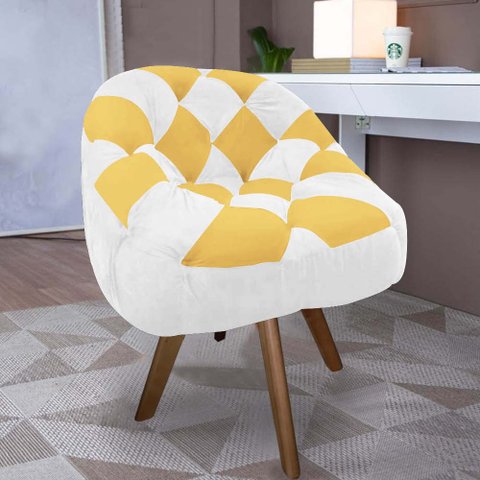 Poltrona Paloma Escritório Sala Giratória Madeira Suede Branco e Suede Mostarda - Dominic Decor