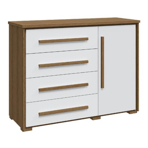 Cômoda Grande com Sapateira e 4 Gavetas Angra Rimo - Jequitibá/branco